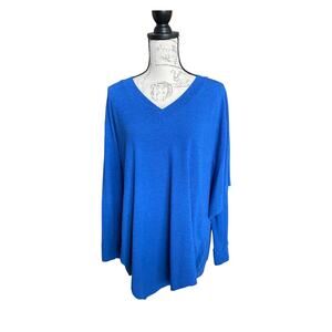 Soft Surroundings Petite Blue Madison Asymmetrical Hem Cape Knit Sweater Top PXL